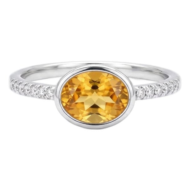 Citrine Engagement Ring in 925 Sterling Silver, Yellow Gemstone Ring With Cubic Zirconia Us 7 For Sale
