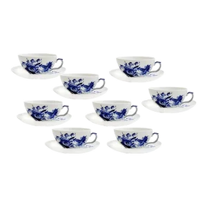 Royal Copenhagen Blue Flowers Curved Pattern Cup & Saucer - Set of 8