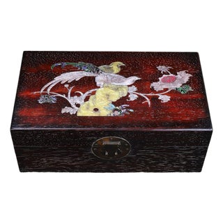 Zitan Wood Jewelry Box Inlaid With Mother-of-Pearl Bird Motif For Sale