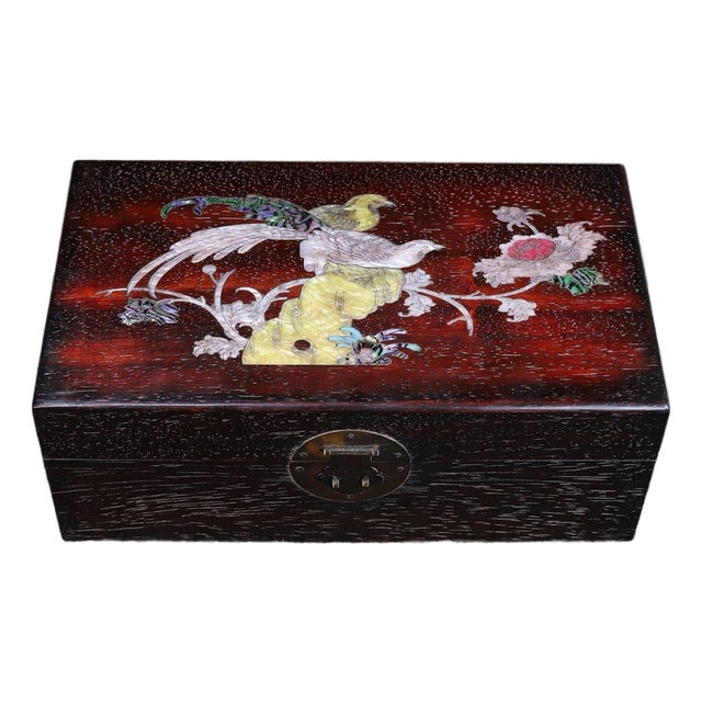 Zitan Wood Jewelry Box Inlaid With Mother-of-Pearl Bird Motif For Sale