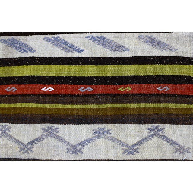 1960s 1960s Cabin Style Small Turkish Hand Knotted Striped Kilim Rug For Sale - Image 5 of 11