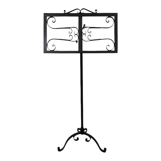 1950s Mid-Century, Substantially Heavy, Hand Forged Wrought Iron Music Stand With Scrollwork, Midwest Sourced For Sale