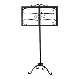 Mid-Century, Substantially Heavy Hand Forged Wrought Iron Music Stand With Scrollwork, Midwest Sourced For Sale
