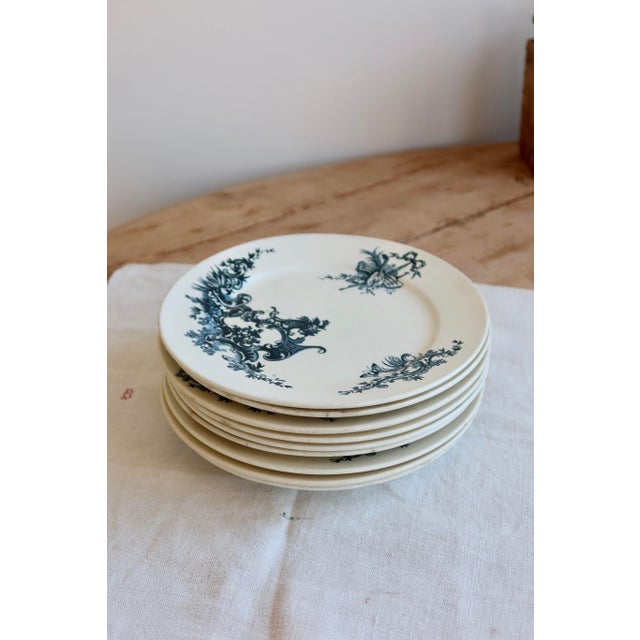 Blue Antique Ironstone Dinner Plate from Boch Frères Keramis, 1890s For Sale - Image 8 of 9