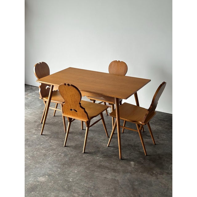 Mid-Century Modern Swiss Alpine Stabelle Oak Dining Set, Mid-Century — Set of 5 For Sale - Image 3 of 18