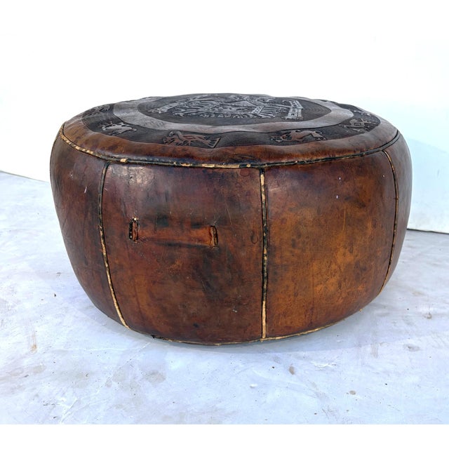 Vintage Brown Tooled Saddle Leather Peruvian Ottoman Hassock For Sale In Los Angeles - Image 6 of 6