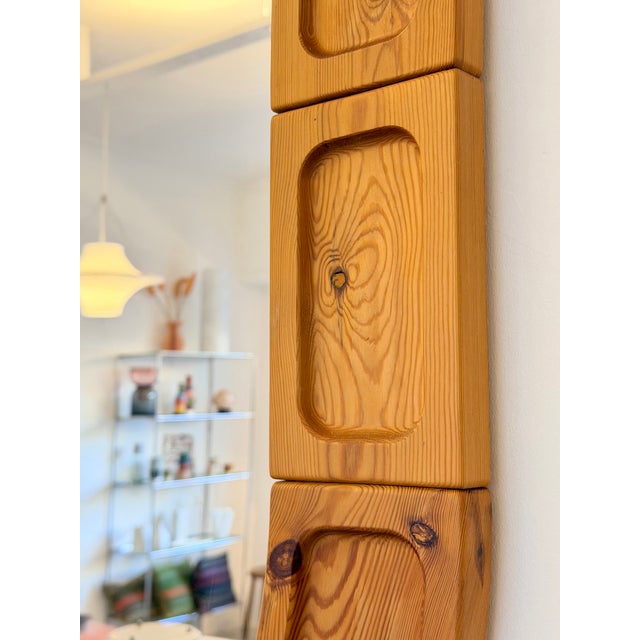 Wood Brutalist Scandinavian Oval Pine Mirror, Denmark, 1960s For Sale - Image 7 of 10