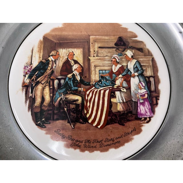 American 200 Year Anniversary the Great American Revolution Pewter Plates, Set of Six For Sale - Image 3 of 12