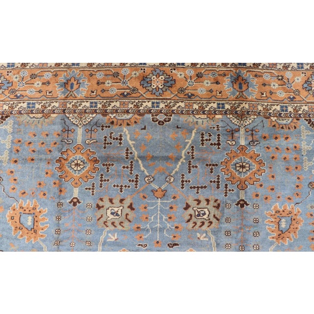 Blue Vintage Turkish Oushak Blue Rug by Keivan Woven Arts 9′8″ × 13′3″ For Sale - Image 8 of 12