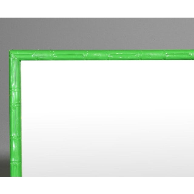 Pair of Green Painted Faux Bamboo Beveled Wall Mirrors For Sale - Image 4 of 8