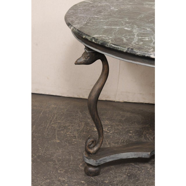Dark Green Mid 20th Century French Marble Top Serpent Motif Round Table For Sale - Image 8 of 13