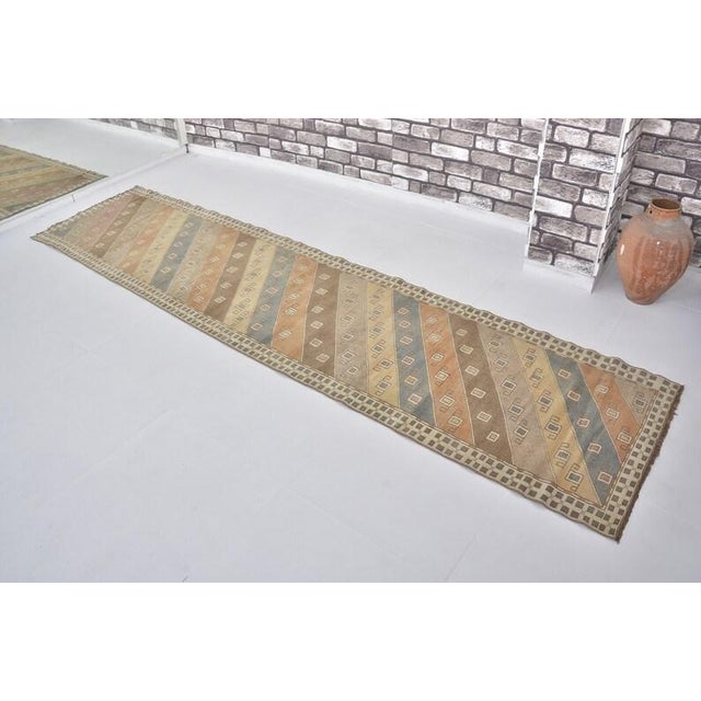 Turkish 1950s Colorful Diagonal Stripe Runner For Sale - Image 3 of 9