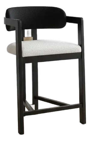 Conan Modern Curved Wood Counter Chair in Black and White Boucle
