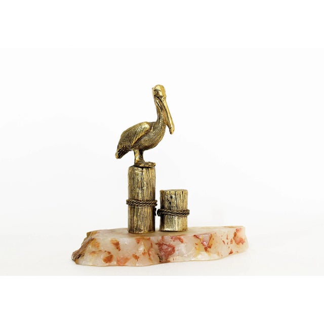 Metal Vintage Brass Seagull Mounted on Alabaster Stone Figurine For Sale - Image 7 of 7