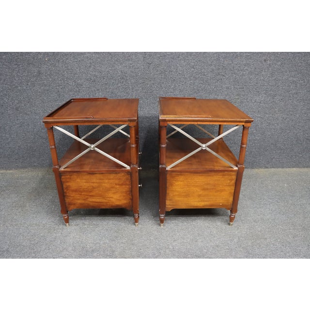 Pair of Ethan Allen Mahogany Bedside Tables With X-Form Supports For Sale - Image 13 of 13