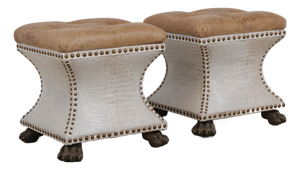 Thomasville Pair of Tufted Leather Stools