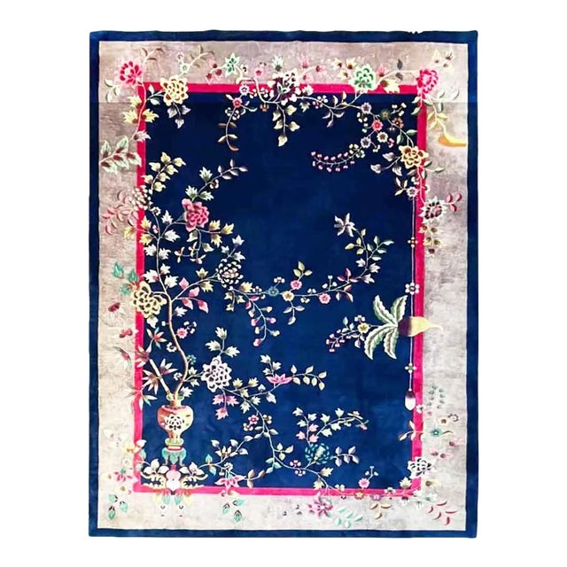 Early 20th Century Antique Art Deco Chinese Carpet, Richness ,8'10" X 11'4" C-1920, #17399 For Sale