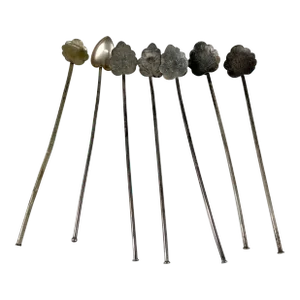 1950s Set of 7 Cocktail Bar Long Tea Spoons Sterling Silver Leaf Taxco Mexico