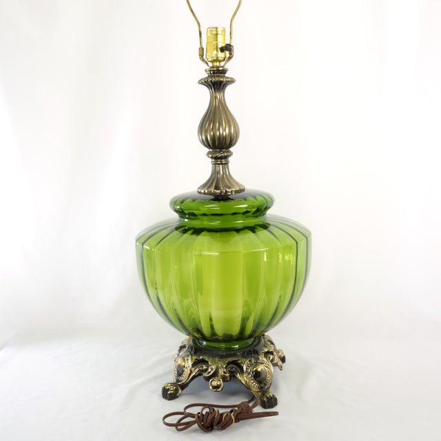 Vintage Green Empoli Glass Mid Century Hollywood Regency Style Lamps - a Pair For Sale In Phoenix - Image 6 of 16