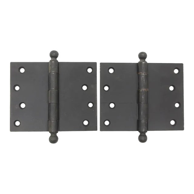 Pair of Vintage 5 X 4 Black Steel Butt Door Hinges For Sale