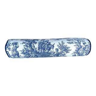 Blue/White Toile Lumbar Pillow For Sale