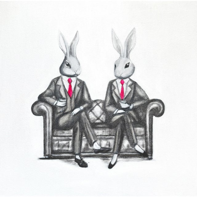 Fine Art Print of Whimsical Bunnies Drinking Wine by Max and Alma For Sale