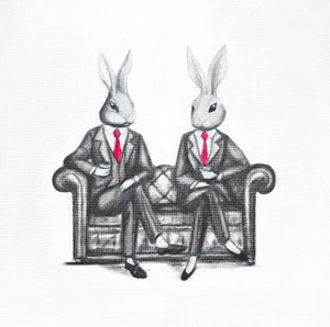Fine Art Print of Whimsical Bunnies Drinking Wine by Max and Alma