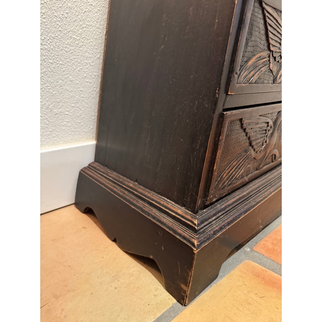 Vintage Indonesian Style Hand-Carved Wood Pyramid Chest, 11 Drawers, 60” For Sale In San Diego - Image 6 of 11