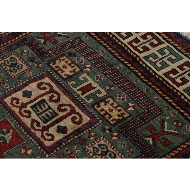 Antique Tribal Kazak Rug, in Teal, With Geometric Patterns, From Rug & Kilim For Sale In New York - Image 6 of 9