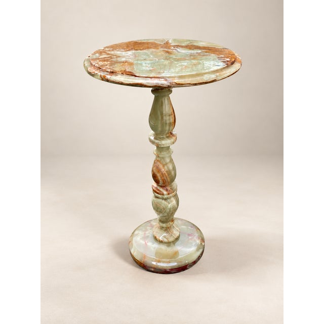 Handcrafted Onyx Marble Pedestal Table – Round Luxury Accent & Side Table | Zarva Stone For Sale In New York - Image 6 of 6