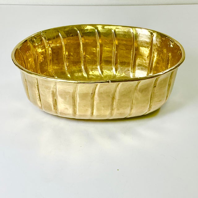 Mid-Century Boho Chic Arts & Crafts Hollywood Regency Fluted Oval Brass Planter. For Sale - Image 9 of 12