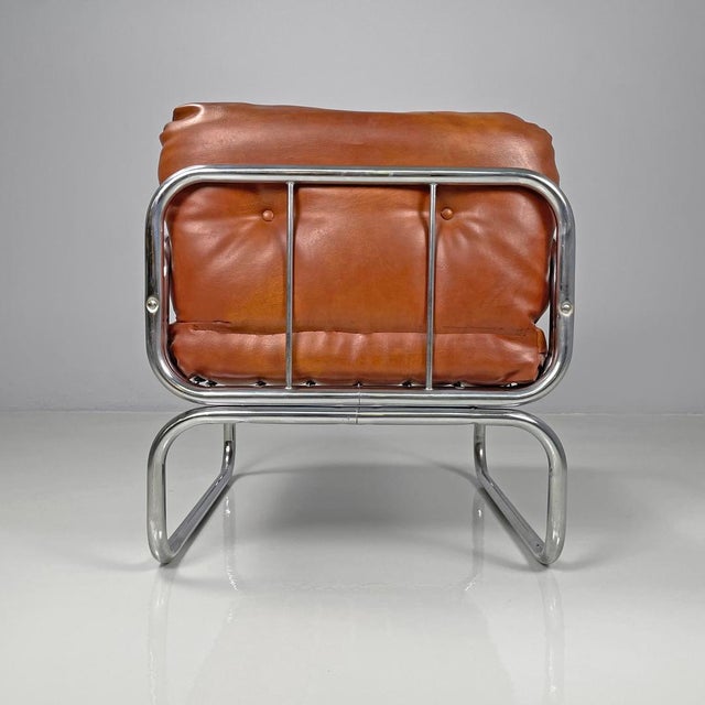 Modern Italian Brown Faux Leather and Chromed Metal Chairs, 1970s, Set of 2 For Sale - Image 6 of 18
