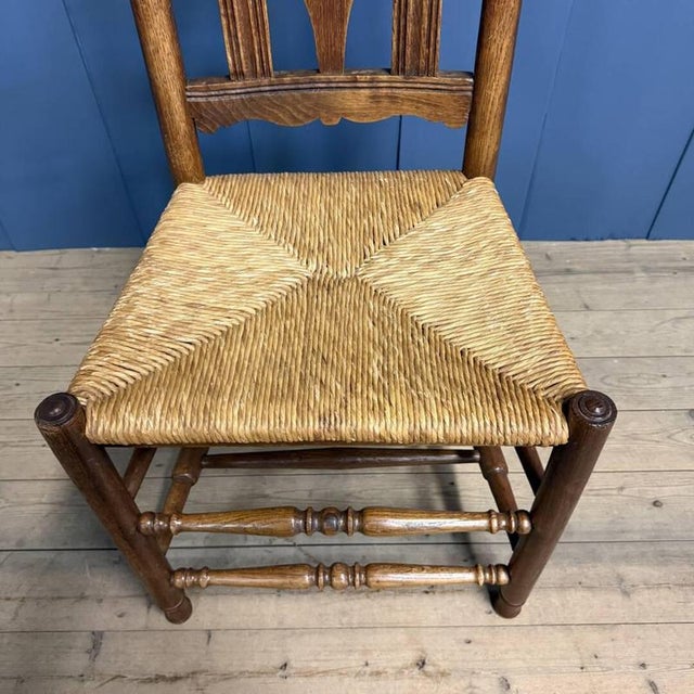 Dutch Oak Chair with Rush Seat For Sale - Image 4 of 14