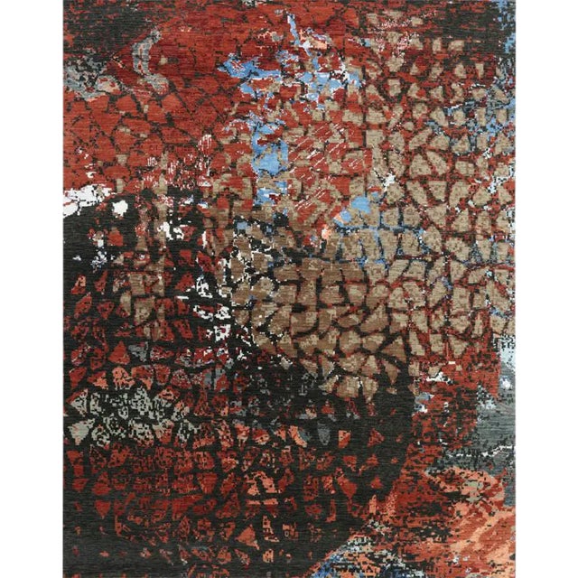Handwoven Rust/Multi Modern Wool and Silk Area Rug 8'1" X 10'2" For Sale