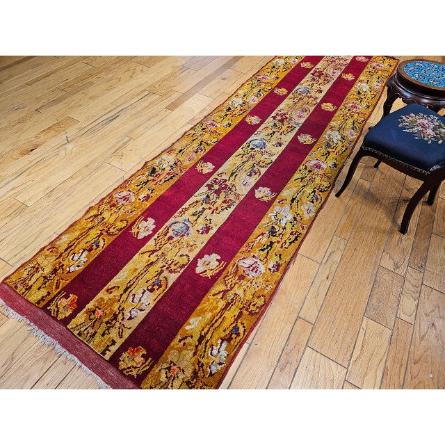 Vintage French Aubusson Runner, Hand-Knotted Wool, Floral Design, 4' X 13' For Sale - Image 9 of 11