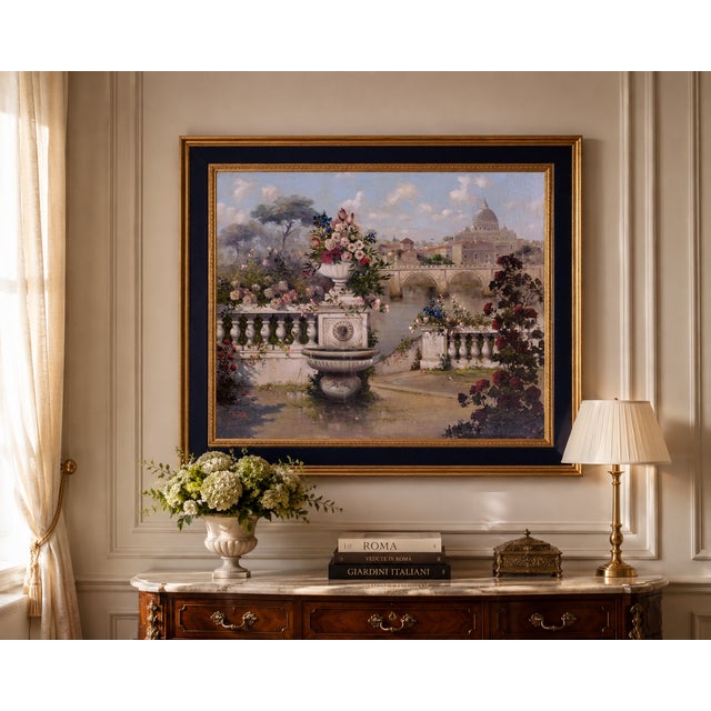 2000 - 2009 Antonio Celli, Lush Garden with a View of St. Peter's Basilica, Oil on Canvas For Sale - Image 5 of 6