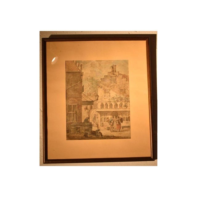 18th century street scene showing the activities of the day, probably Dutch, 18th century. Done by quill and ink with...