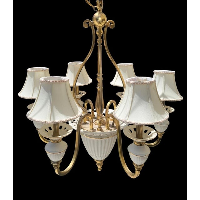 Vintage Lenox Porcelain Brass Large 6 Light Traditional Chandelier For Sale - Image 9 of 14