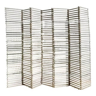 Vintage Boho Stacked Wood and Chrome Folding Screen For Sale