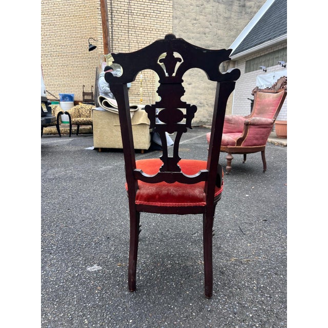 Victorian Antique Victorian Carved Wood Side Chair With Red Upholstery For Sale - Image 3 of 6