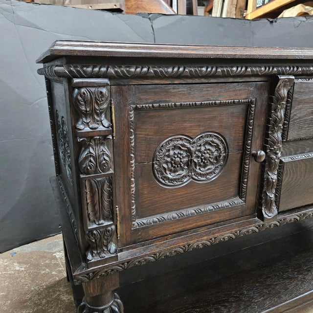 Late 19th Century English Oak Carved Sideboard With Bulbous Legs on Potboard Base For Sale - Image 16 of 18