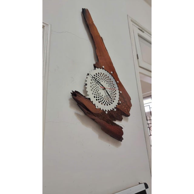 Wood Lightning – One-of-a-Kind Handcrafted Natural Wood Wall Clock Sculpture For Sale - Image 7 of 15