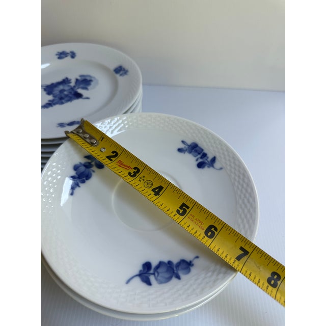1980's Royal CopenhagenDenmark Blue Flowers Braided Edges Six(6) Salad Plates 7.5",Six(6) 7" Saucers(#8195),Six(6) Saucers 6.5"(#8269) - 18 pcs For Sale - Image 12 of 18
