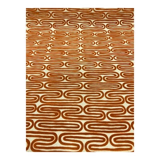 Mod Terracota and Beige Cut Velvet Designer Fabric - 10.5 Yards For Sale