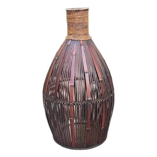 20th Century Cool Retro MCM bamboo decor basket 26" tall For Sale