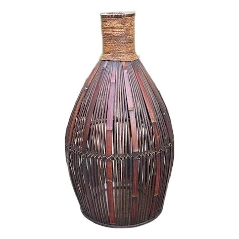 20th Century Cool Retro MCM bamboo decor basket 26" tall For Sale
