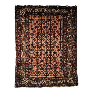 Antique Persian Malayer Area Rug, Hand-Knotted Wool, Geometric Pattern, 4x5, Red & Navy For Sale