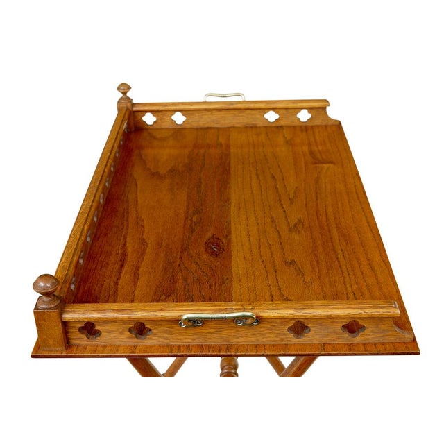 Wood Carved Oak Butler's Tray on Stand, 1890s For Sale - Image 7 of 8