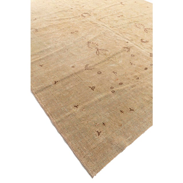 Antique Circa 1920 Tan Meshad Hand Knotted Rug 9'11 X 13'2 For Sale - Image 11 of 12