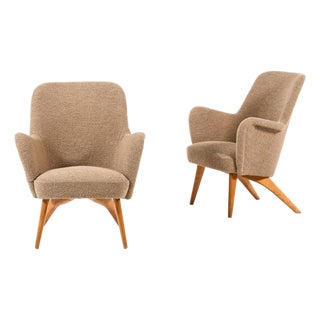 Easy Chairs in Birch with Wool Upholstery, 1950s, Set of 2 For Sale